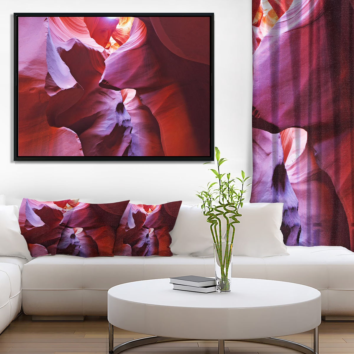 Purple Rays in Antelope Canyon Framed Canvas Print 40 in. x 30 in. S20779
