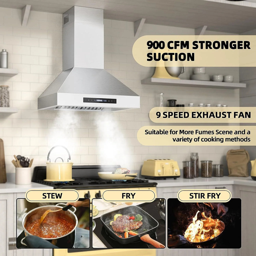 30 inch Wall Mount Range Hood Stainless Steel 900CFM 3-speeds O45859