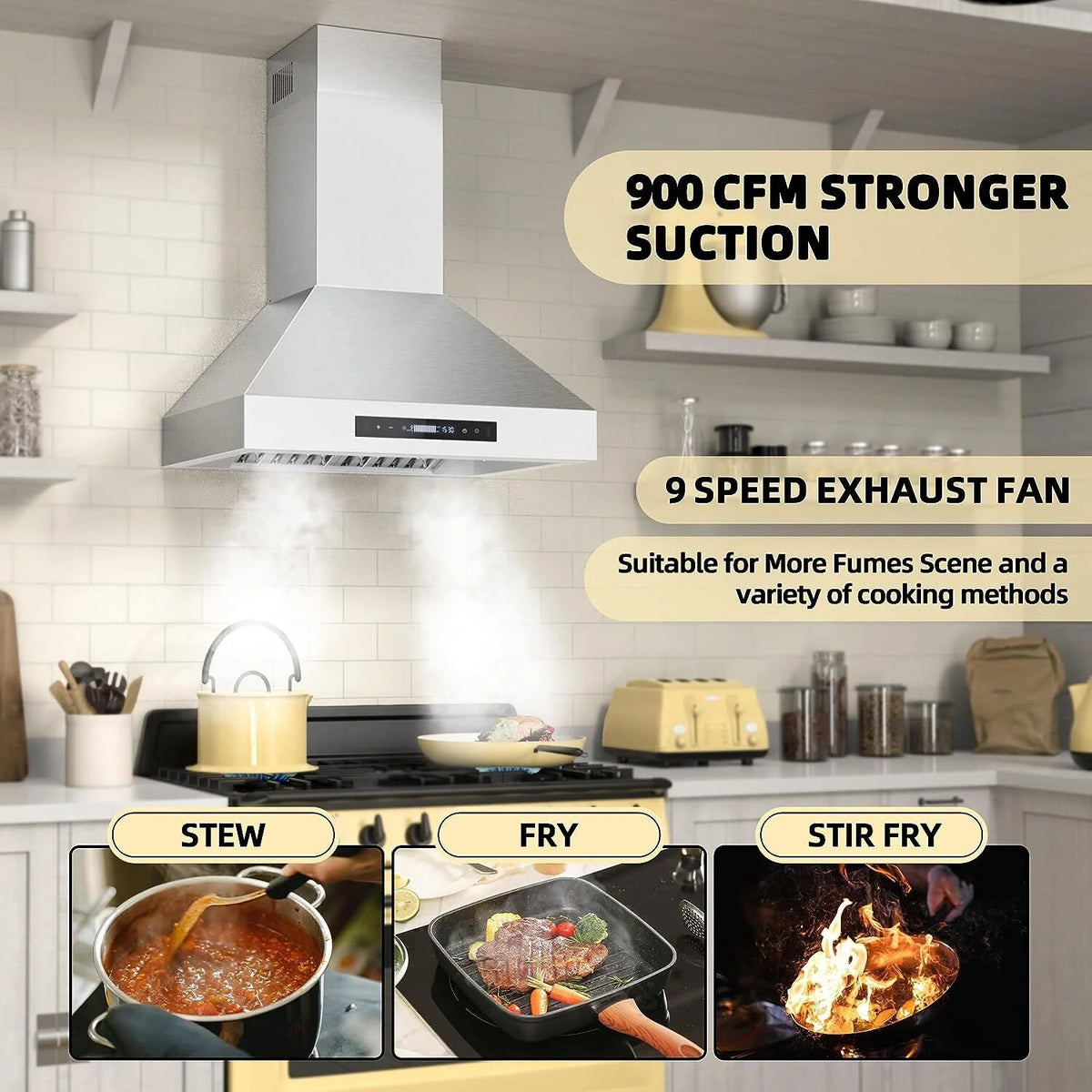 30 inch Wall Mount Range Hood Stainless Steel 900CFM 3-speeds O45859