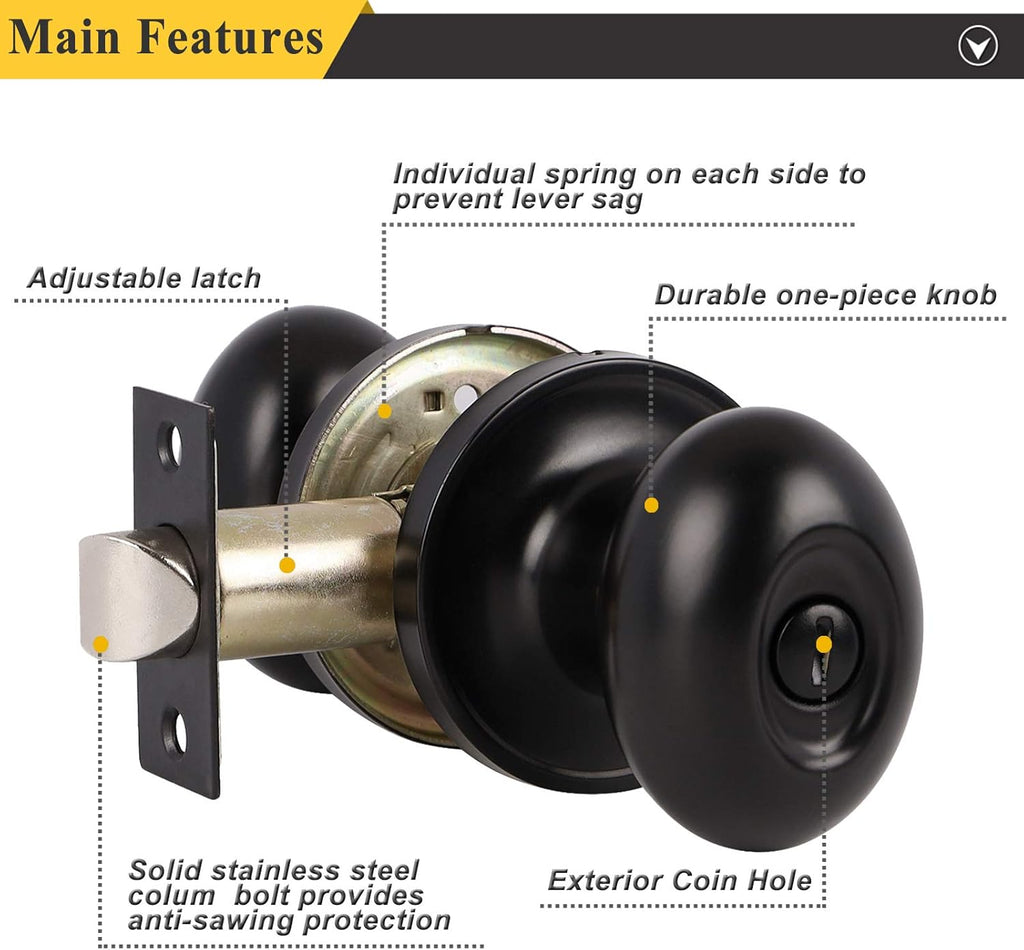 5 Pack Black Door Knobs Privacy Locks Z615362