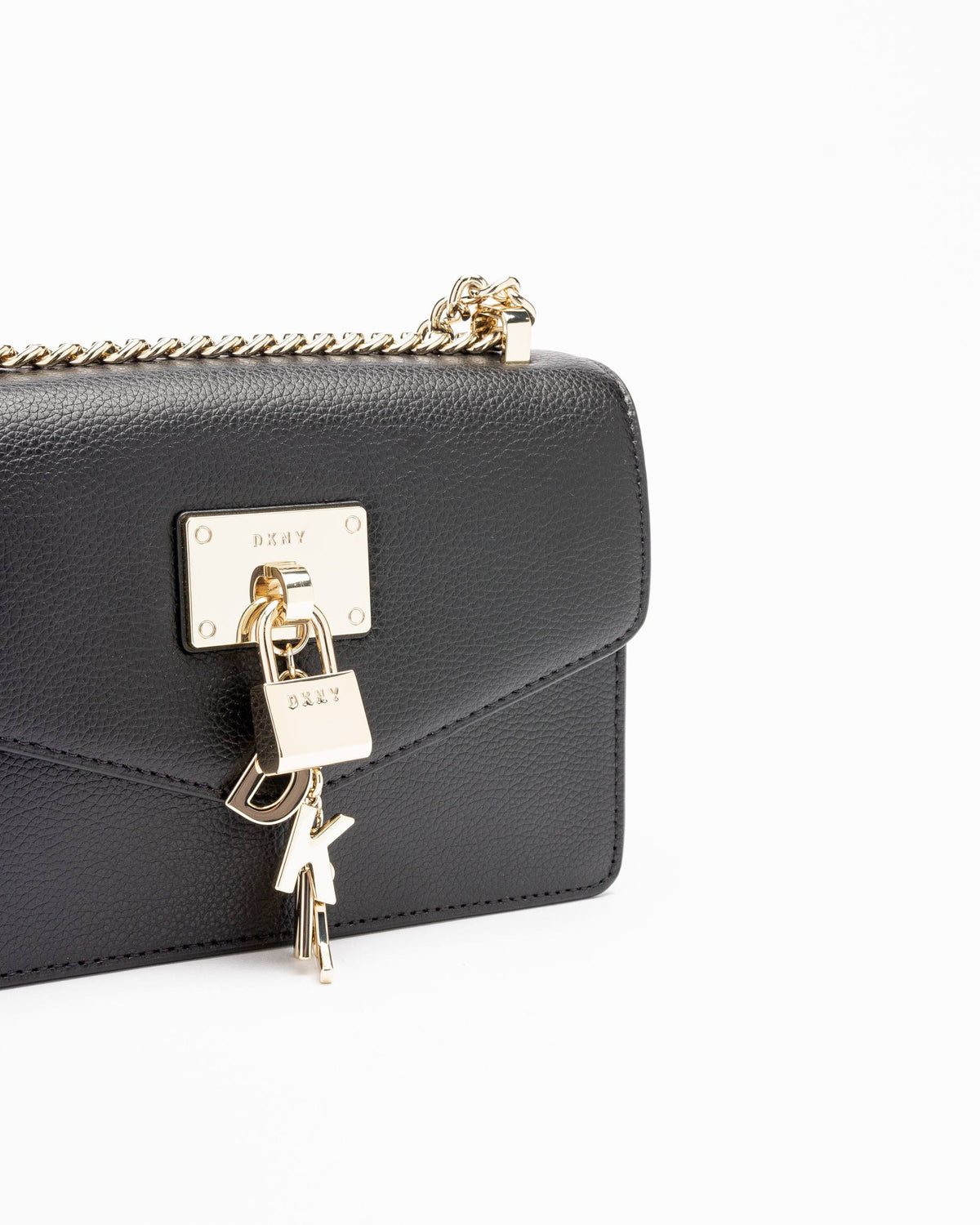 Leather Flap Shoulder Bag Black/Gold O503