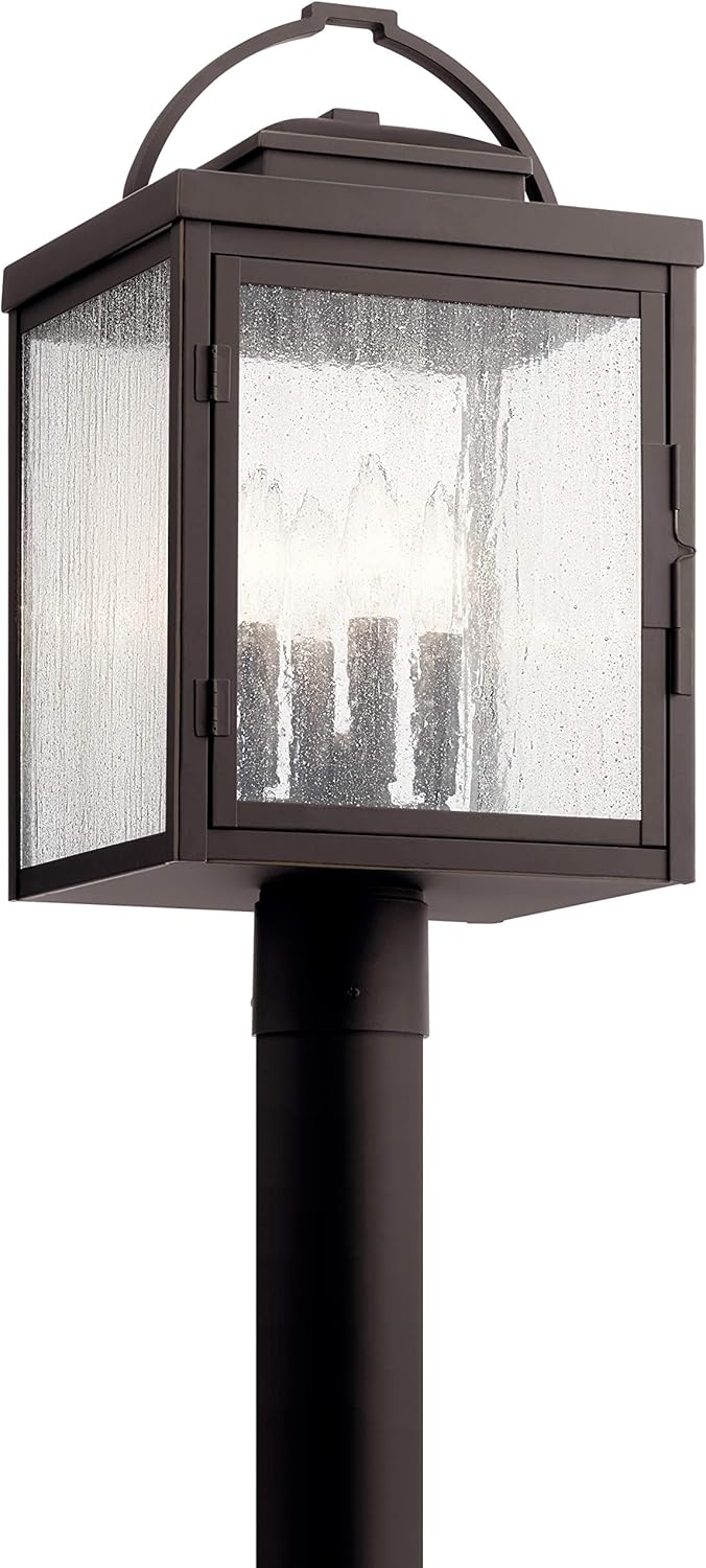 4 Light Post Light with Clear Seeded Glass in Rubbed Bronze E2260