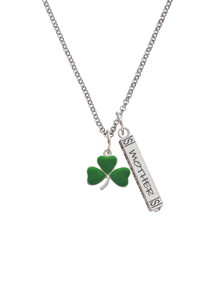 Silvertone Green Shamrock Mother Daughter Bar Charm Necklace, 23" Y48985