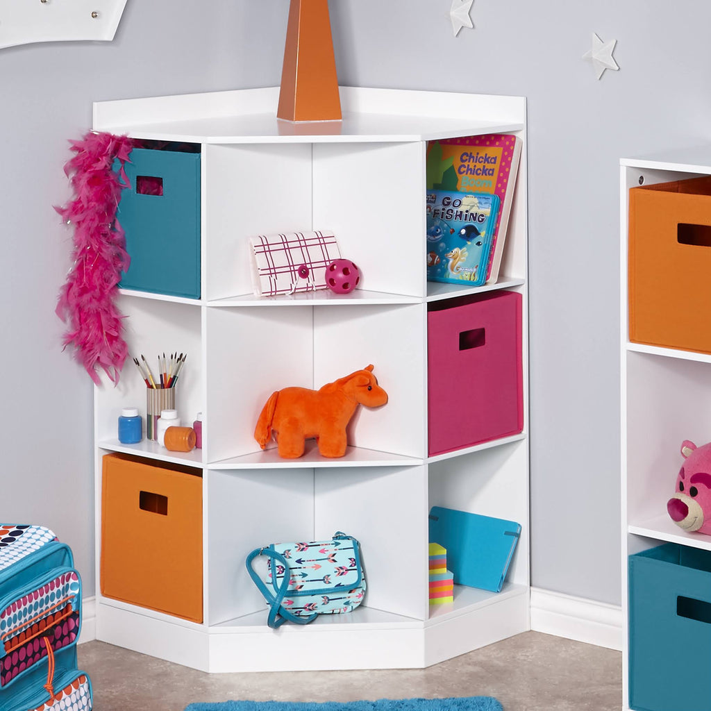 White 6-Cubby 3-Shelf Corner Cabinet Z8602