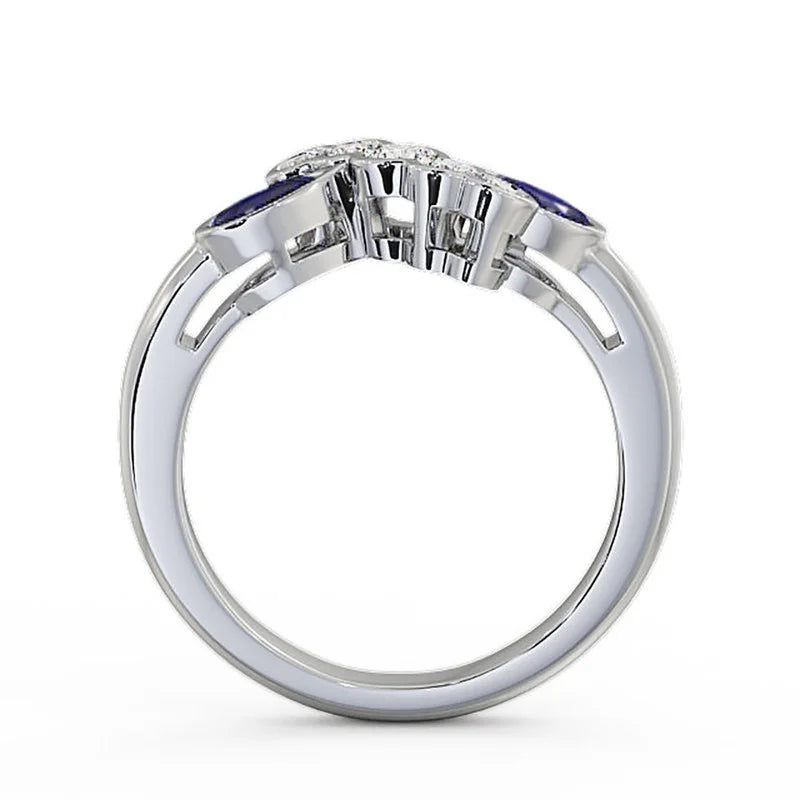 0.80 Ct Pear Cut Natural Blue Sapphire Diamond Eternity Band 14K White Gold Size 11 P242