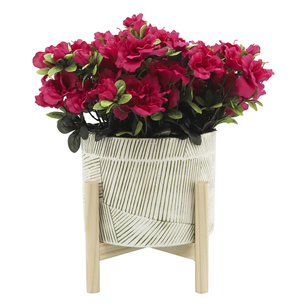 Ceramic Planter with Wood Stand Y4056