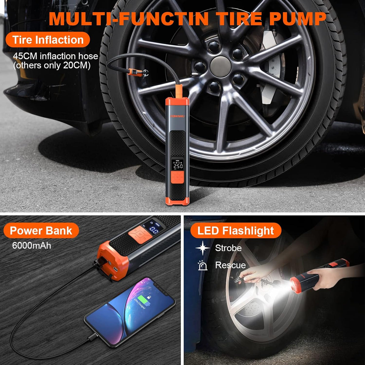 6000mAh 150PSI Tire Inflator Portable Air Compressor with LCD B373
