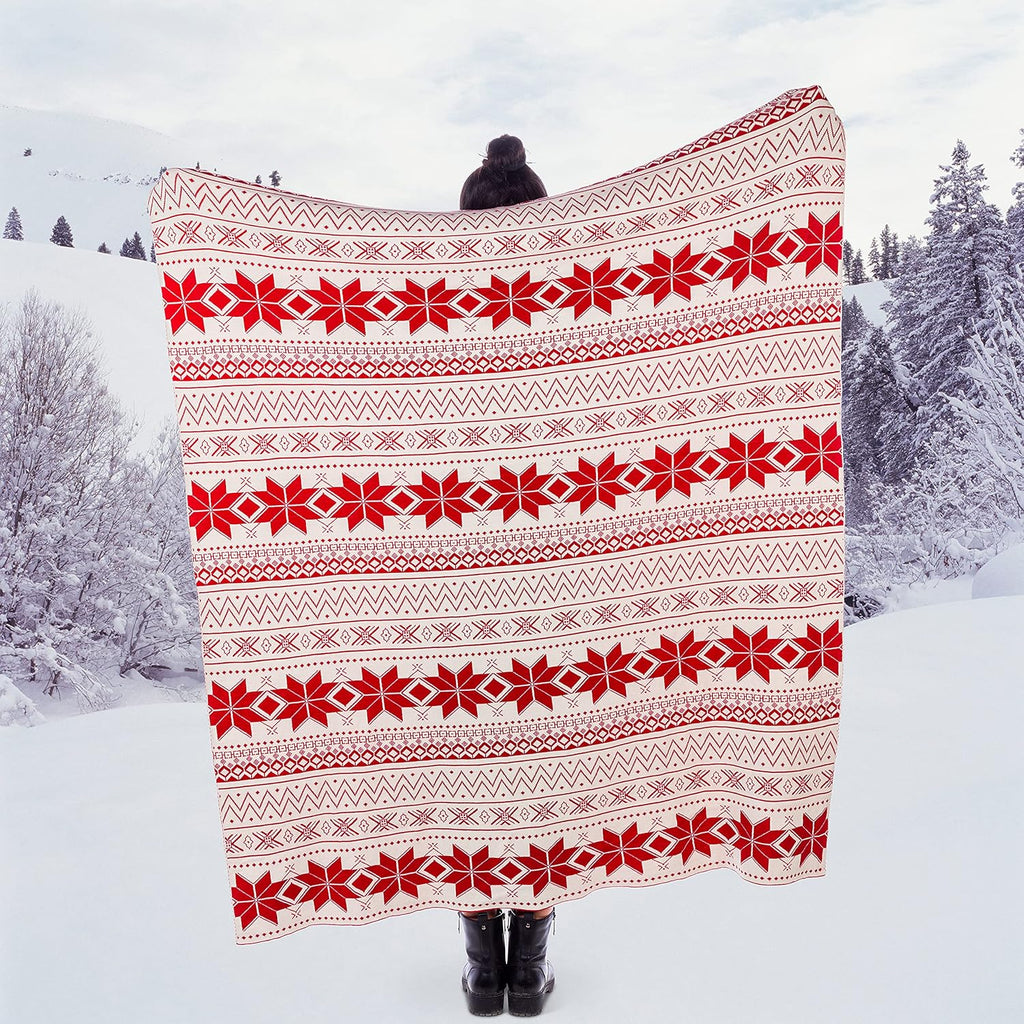 Red/Ivory Scandi Print Throw L4017