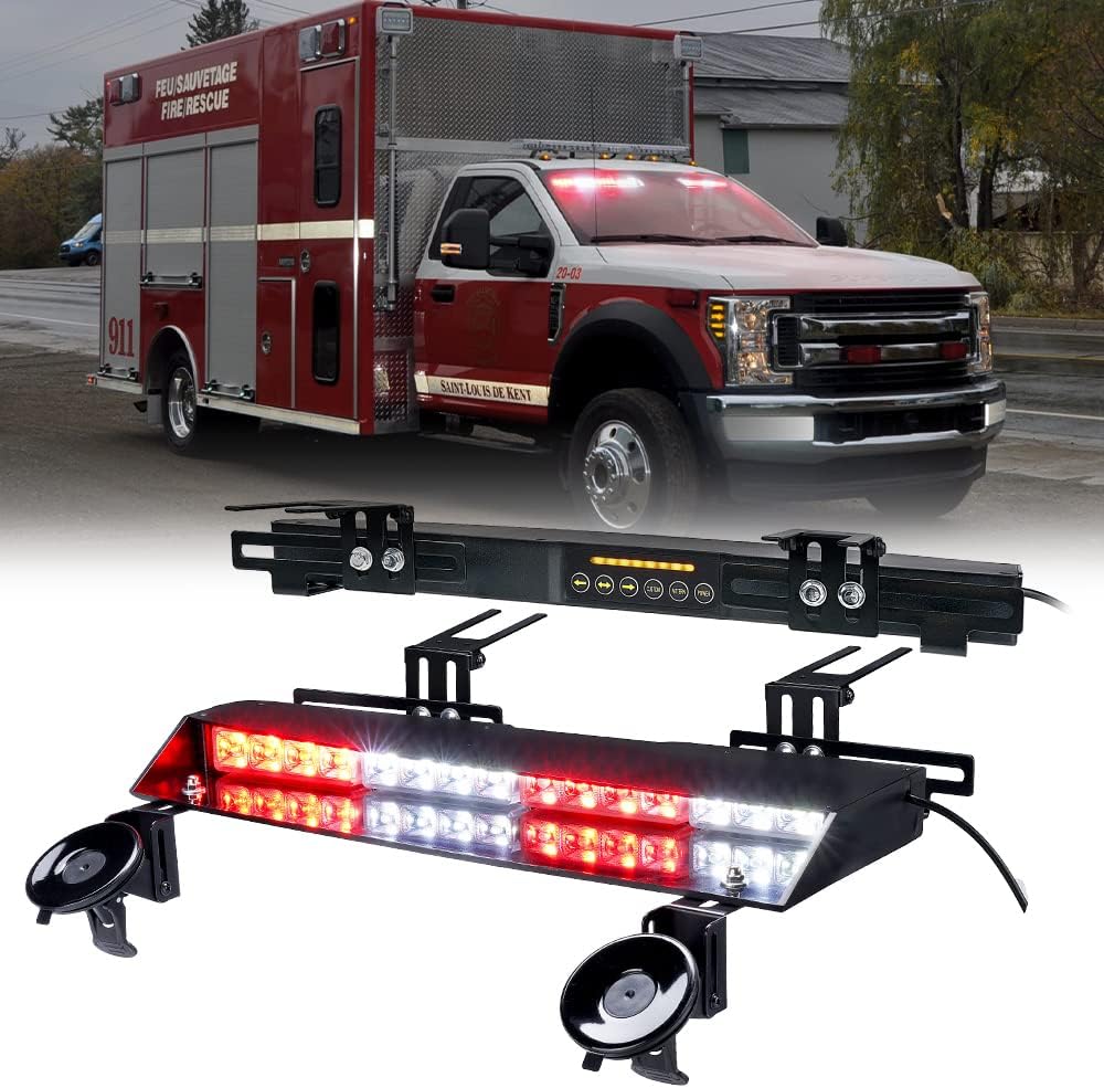 32 LED Dual Visor Strobe Light Bar with Split Deck Brackets & Vacuum Sucker, White/Red C68920