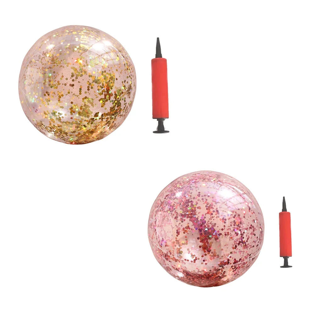 2pcs Glitter Sequin Beach Balls Round Transparent PVC Inflatable Ball Toys with Pumps E799632