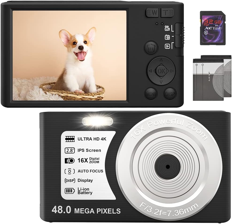4K 48MP Digital Camera with Webcam, 16X Digital Zoom, Auto Focus, Pack of 2 V982411