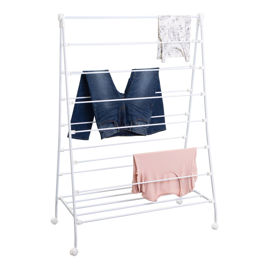 White Collapsible Steel Rolling Clothes Drying Rack D53475