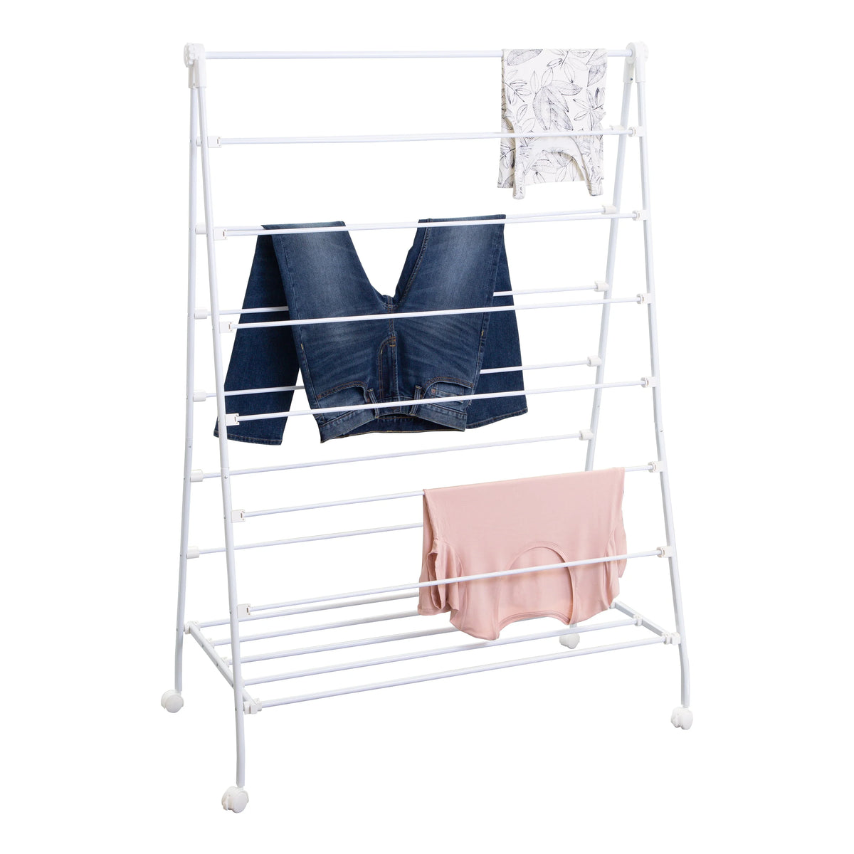 White Collapsible Steel Rolling Clothes Drying Rack D53475