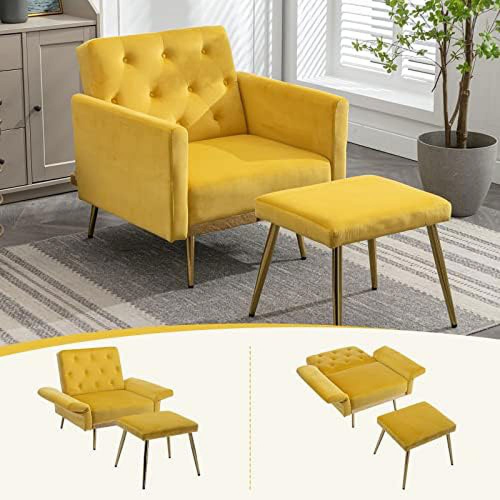 Olive Green Velvet Single Sofa Chair with Ottoman F502698