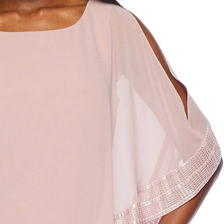 Foil Trim Asymmetrical Popover Cape Dress S4821