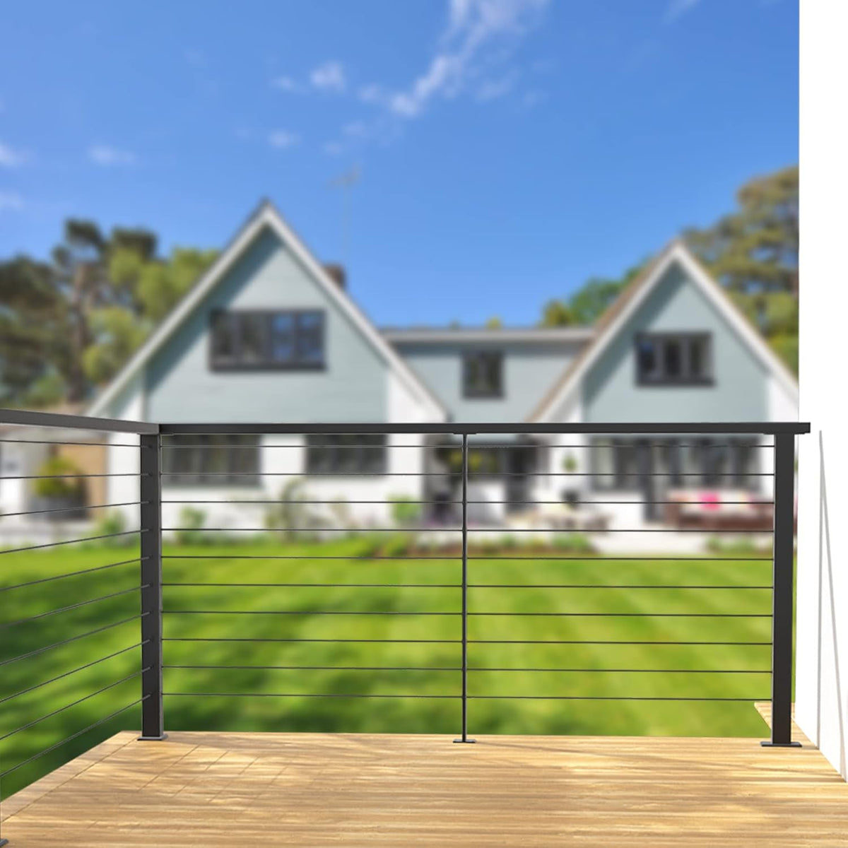 4Pack 36''x2''x2'' Black Square Weldless Stainless Steel Pre-Drilled Cable Railing Post R348866