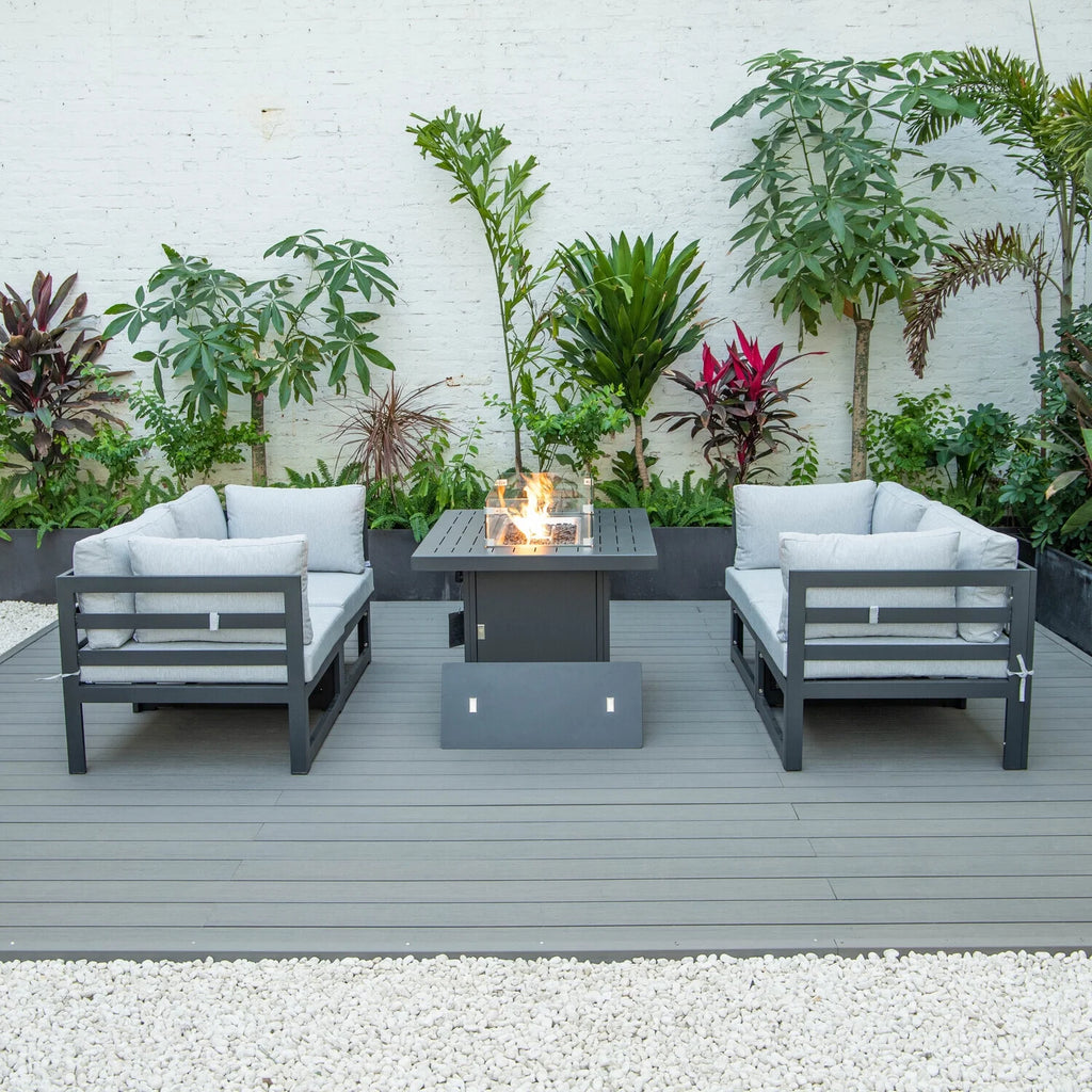 5-Piece Sectional Loveseat and Fireplace Set Black Aluminum with Cushions Q382