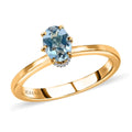Oval Blue Aquamarine White Diamond 18K Yellow Gold Ring Size 7 Q10495
