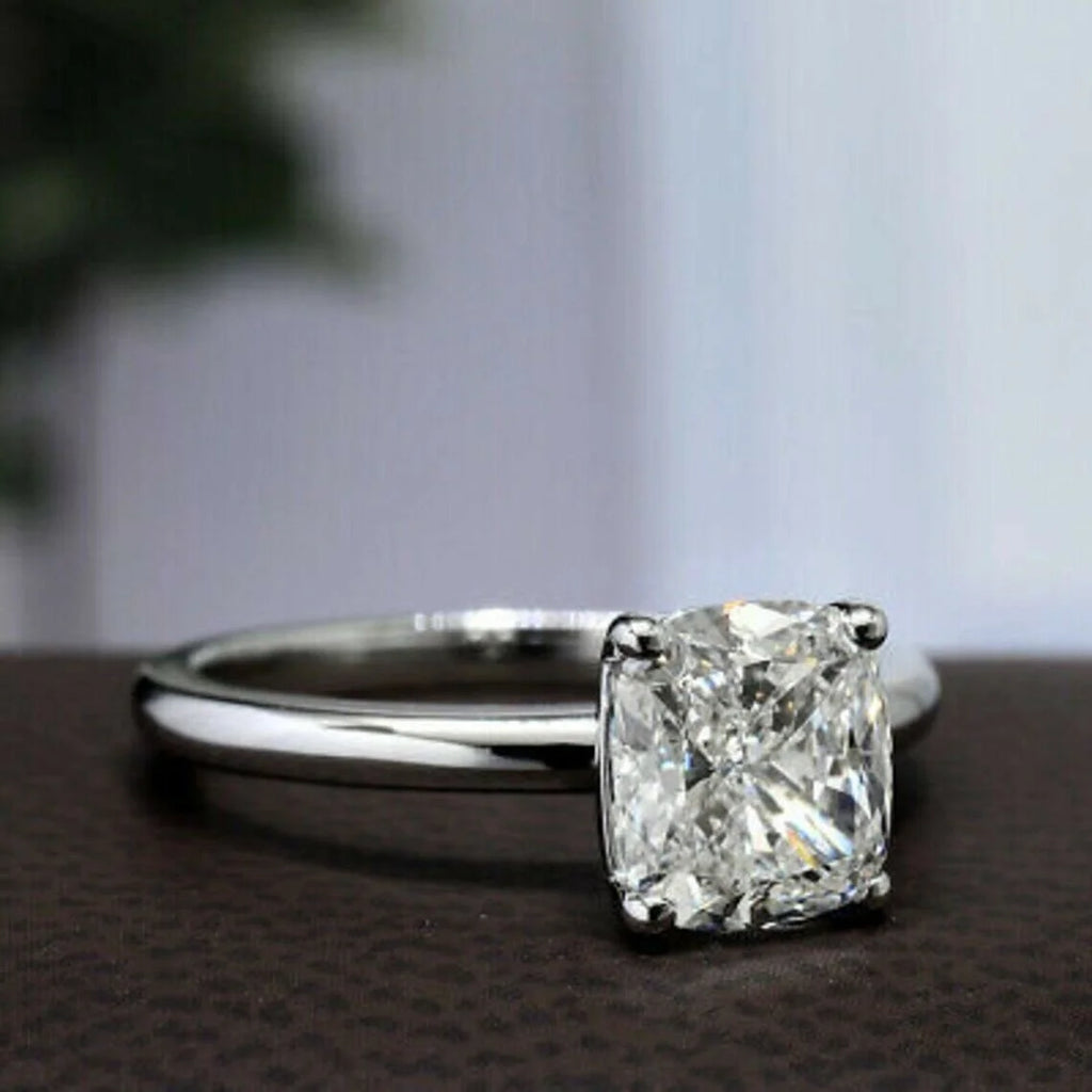 Cushion Moissanite Engagement Ring 18k White Gold Plated M9068