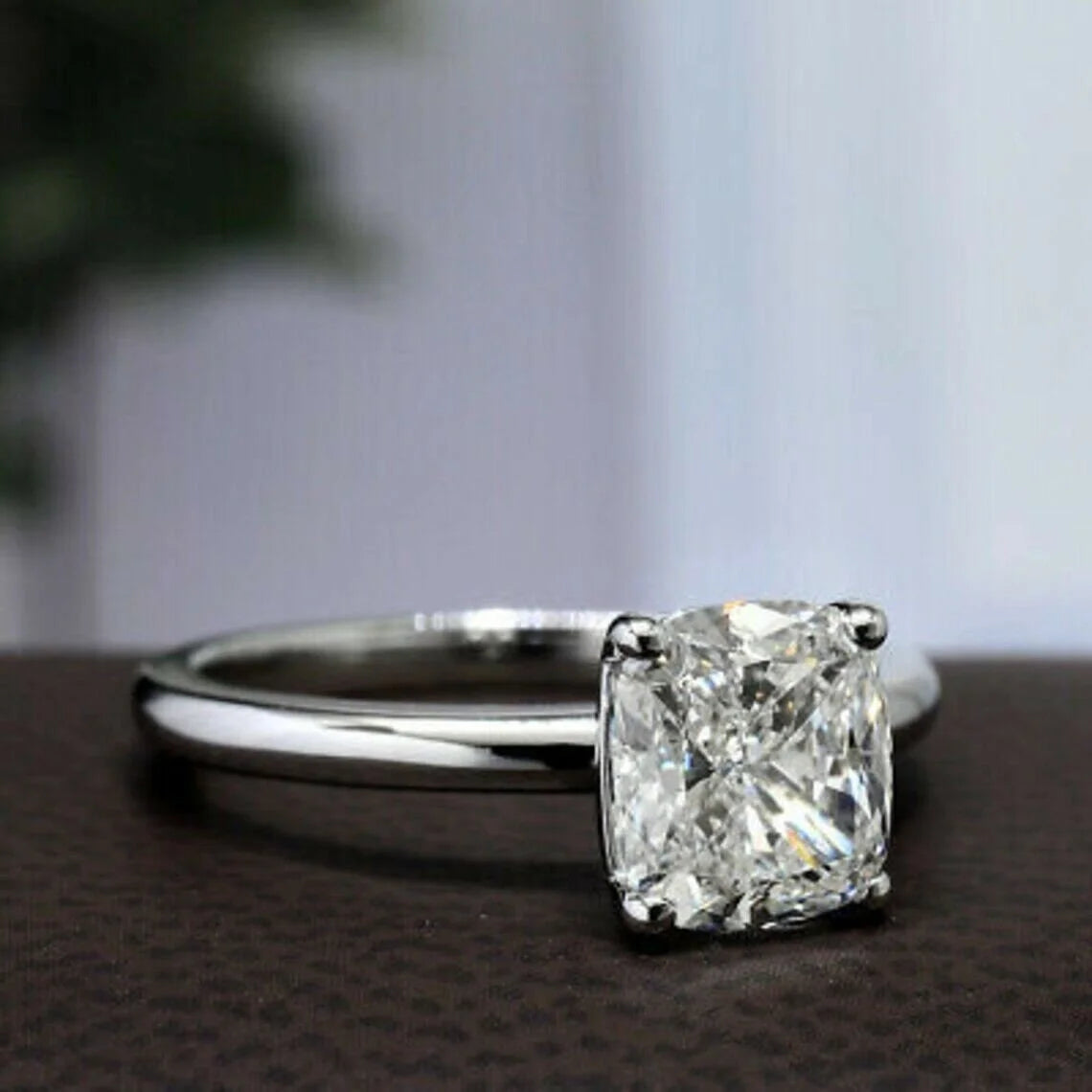 Cushion Moissanite Engagement Ring 18k White Gold Plated M9068