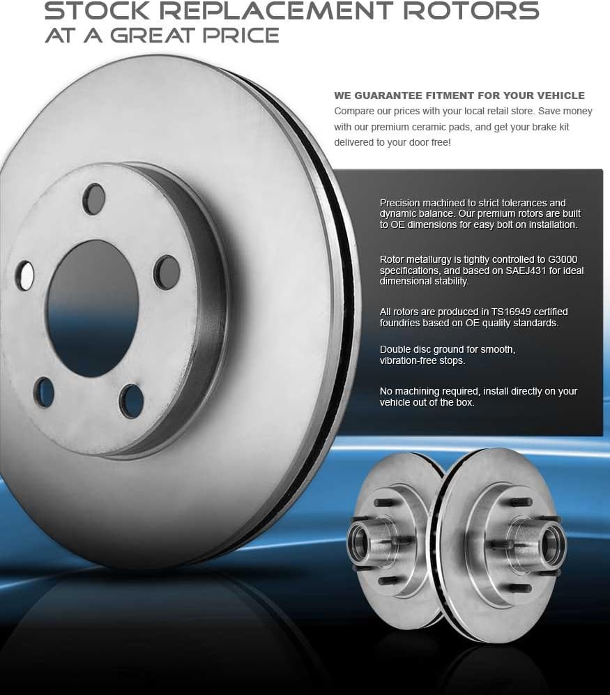 Premium OE 5 Lug Rotors + Ceramic Brake Pads + Hardware H4351