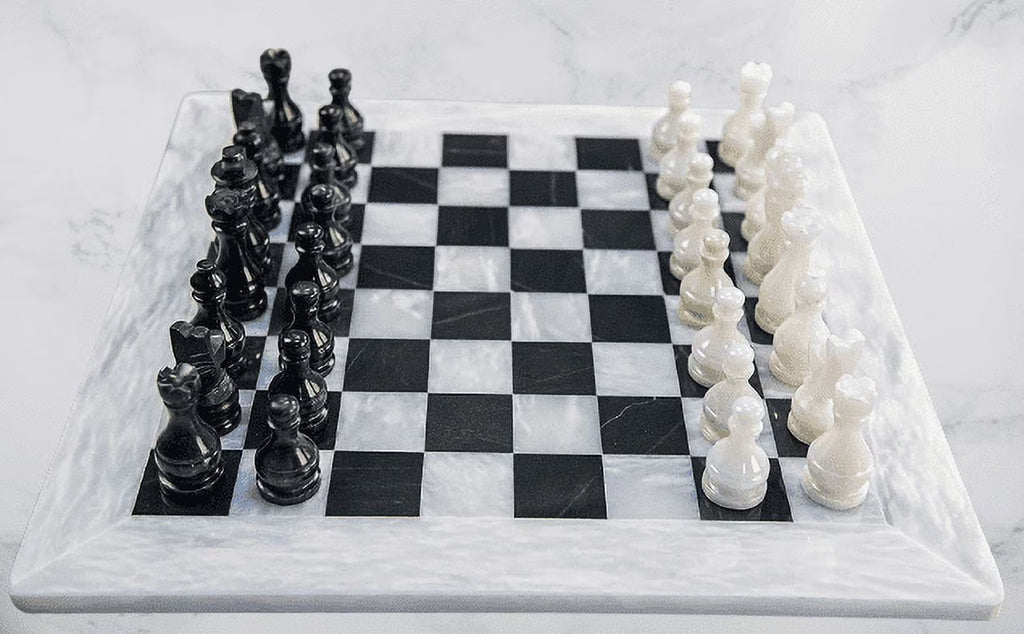 15 Inches Handmade White and Black Weighted Marble Chess Game Set W859