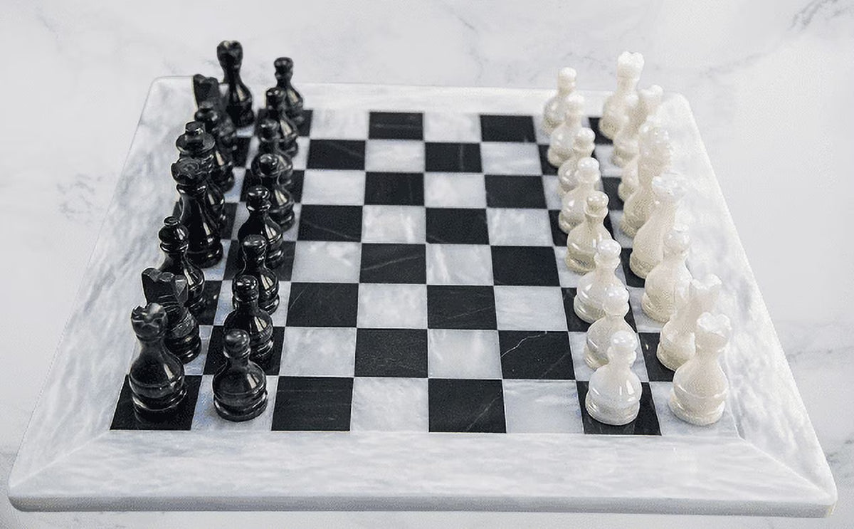 15 Inches Handmade White and Black Weighted Marble Chess Game Set W859