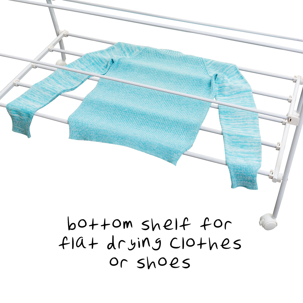 White Collapsible Steel Rolling Clothes Drying Rack D53475