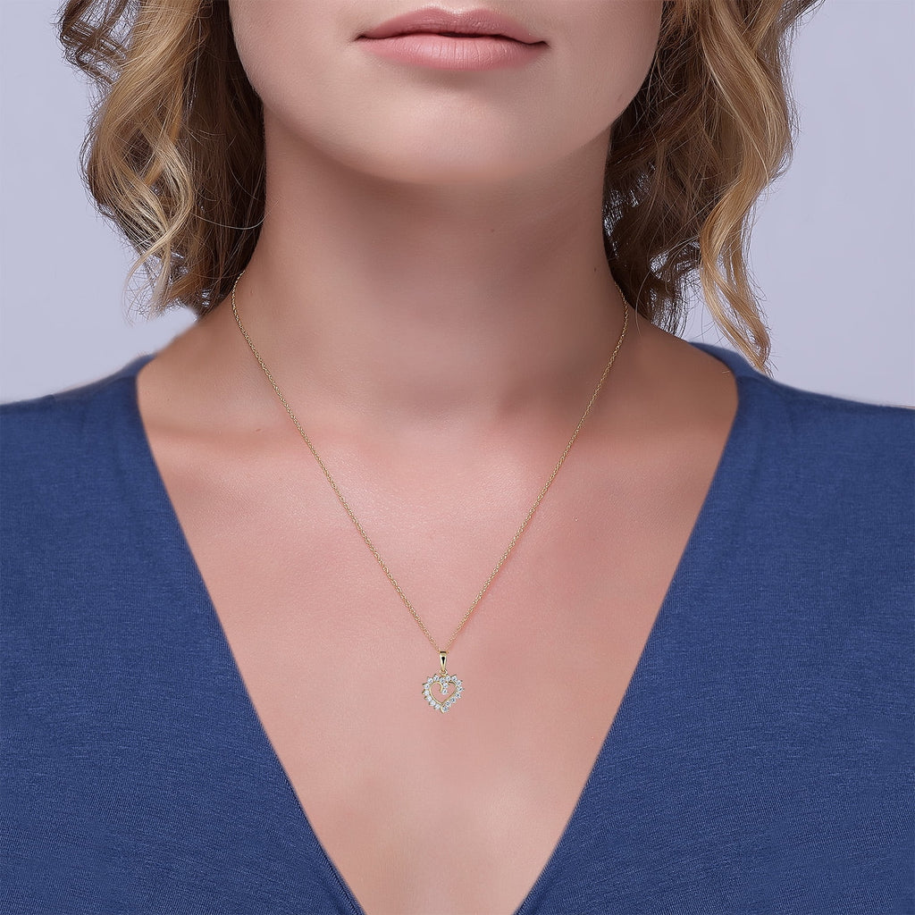 10K Yellow Gold CZ Heart Pendant Necklace with 18" Chain D9794