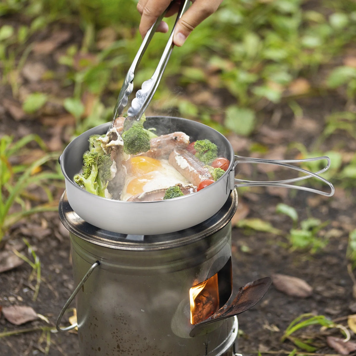 2pcs Stainless Steel Camping Cookware Set with Mesh Carry Bag F879