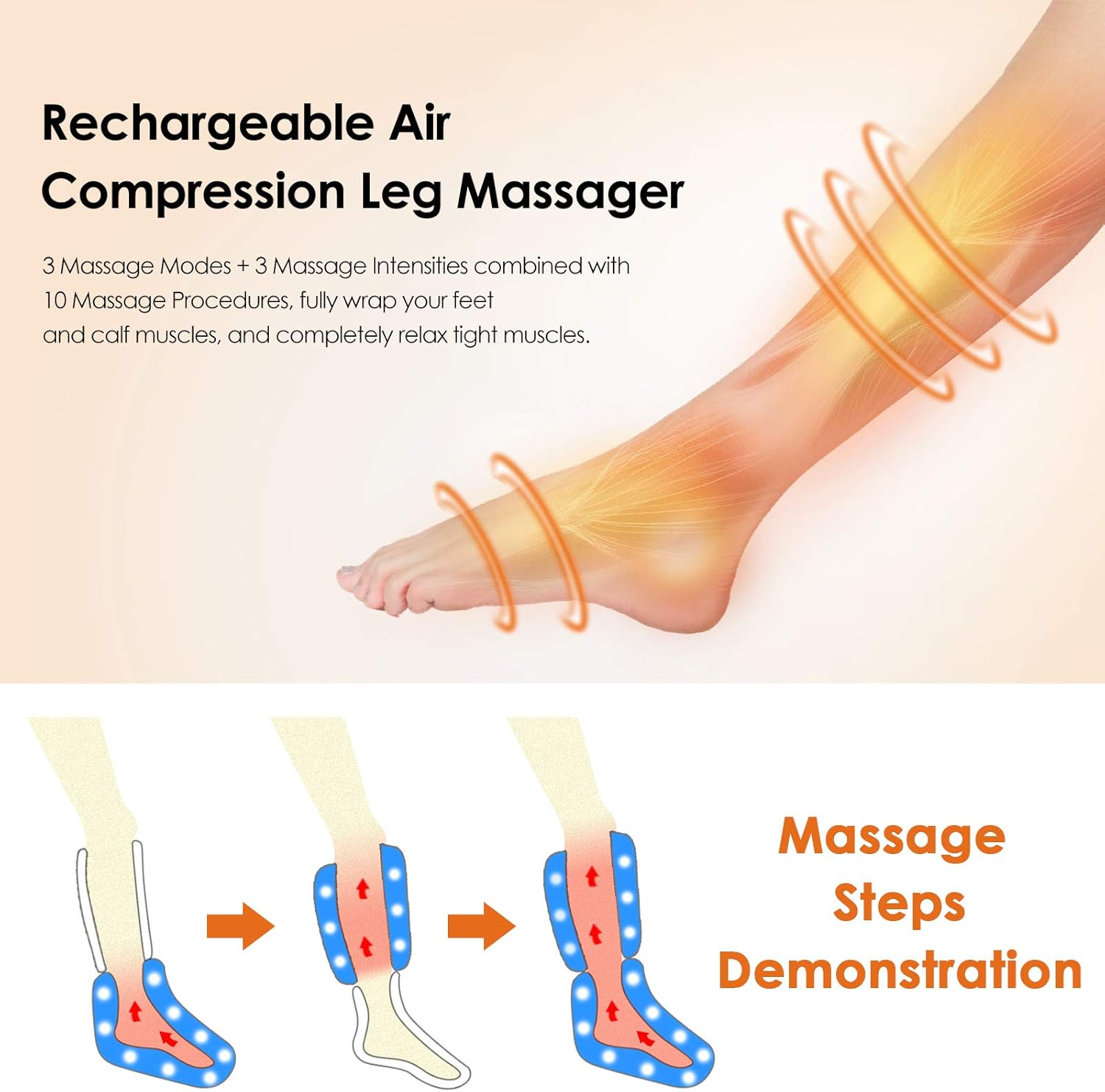 Rechargeable Air Compression Leg Massager for Foot and Calf K9314