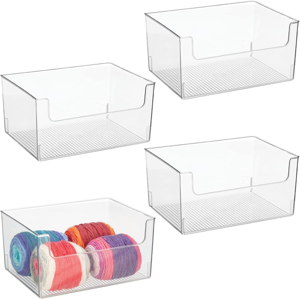 Clear Stackable Open Front Storage Organizer Bin Basket 4 Pack X549