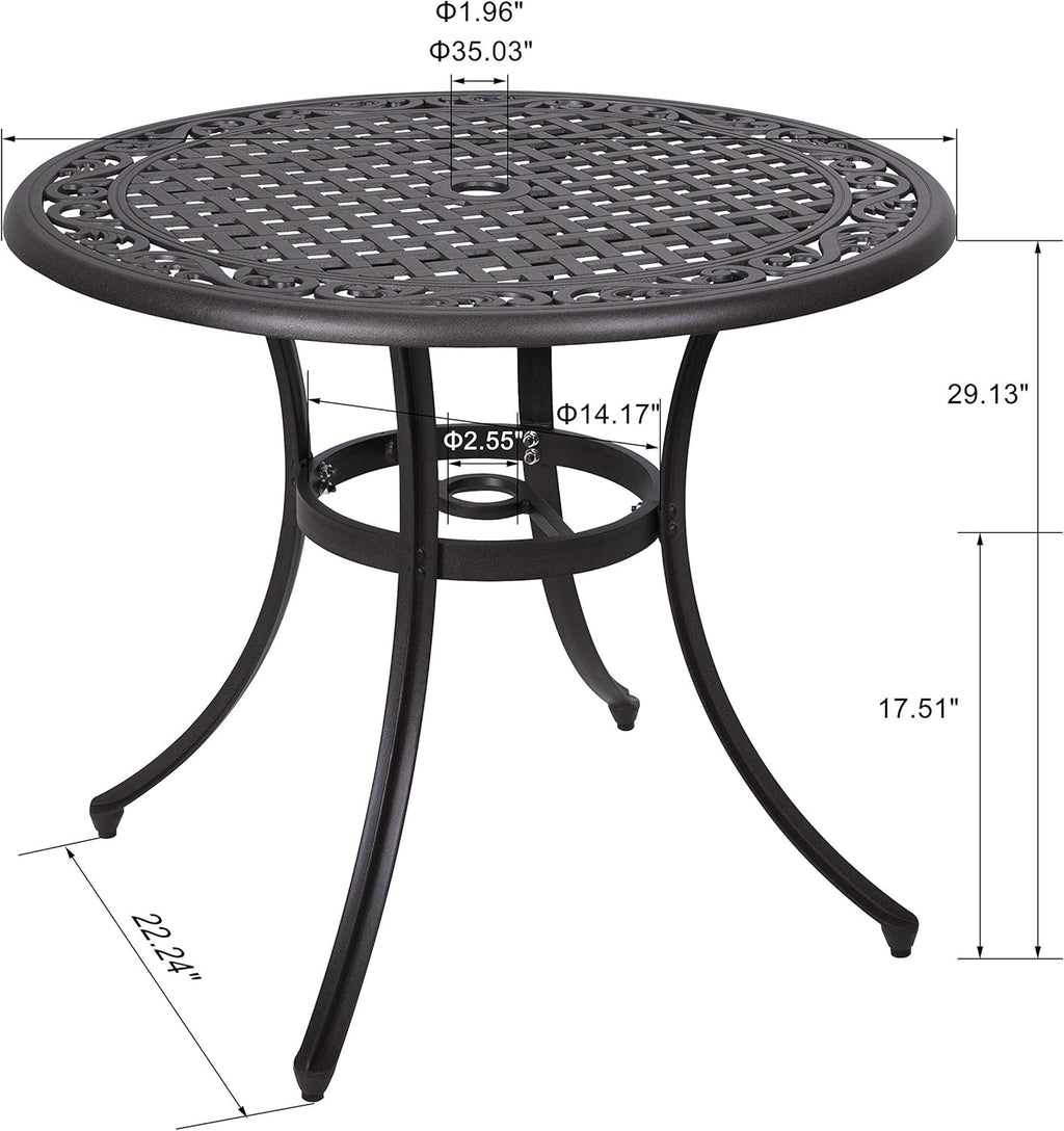 Black Round Cast Aluminum Patio Table with Umbrella Hole Z5647