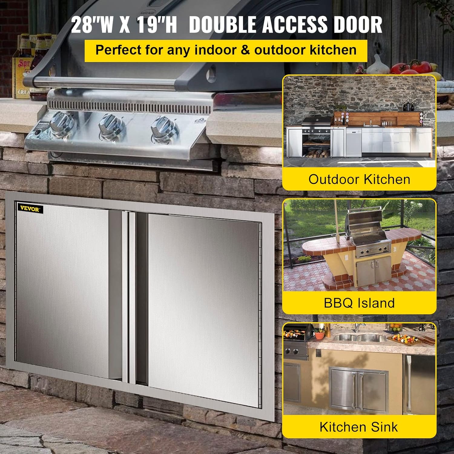 Stainless Steel Double BBQ Door with Recessed Handle M935