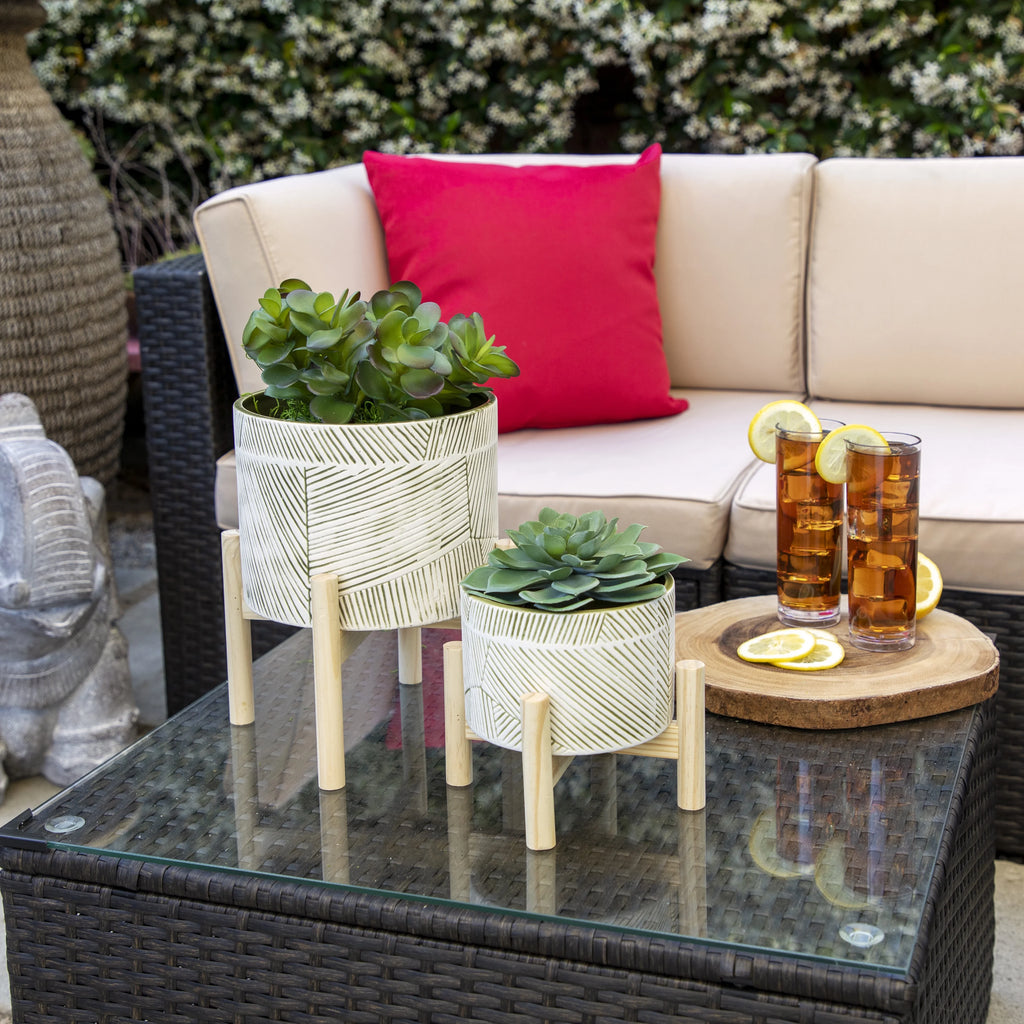 Ceramic Planter with Wood Stand Y4056