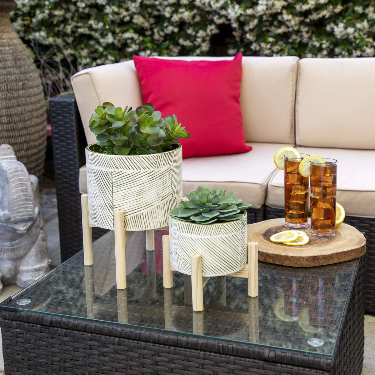 Ceramic Planter with Wood Stand Y4056