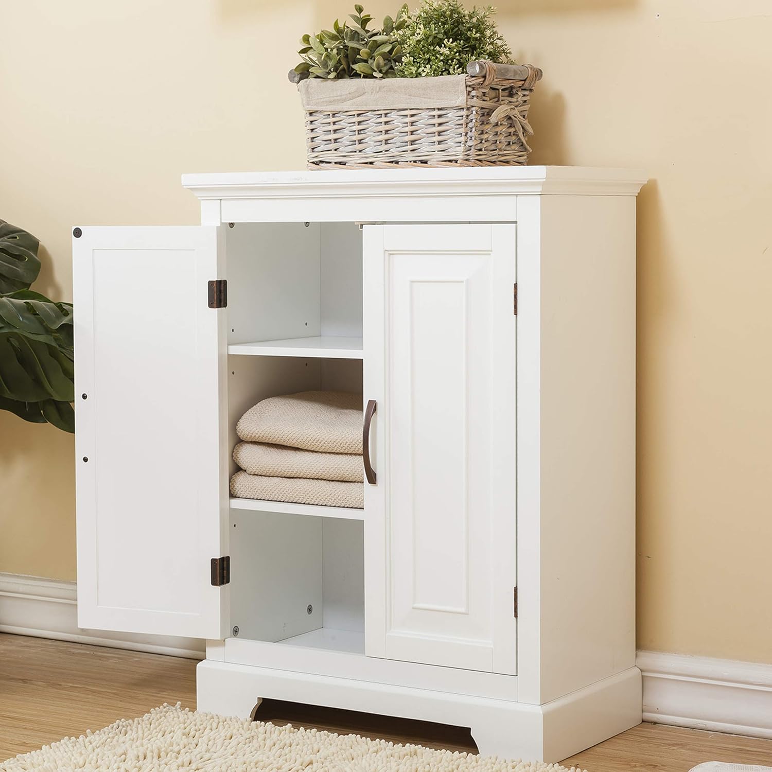 White Freestanding Floor Cabinet with 2 Doors 2 Adjustable Inner Shelves P164128