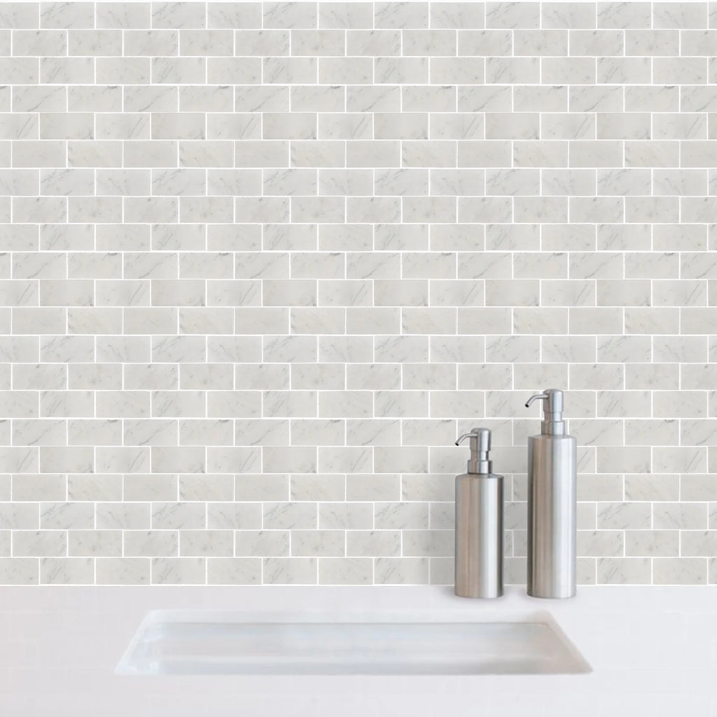 White Carrara Marble Rectangle Mosaic Floor and Wall Tile (Pack of 11) G624492