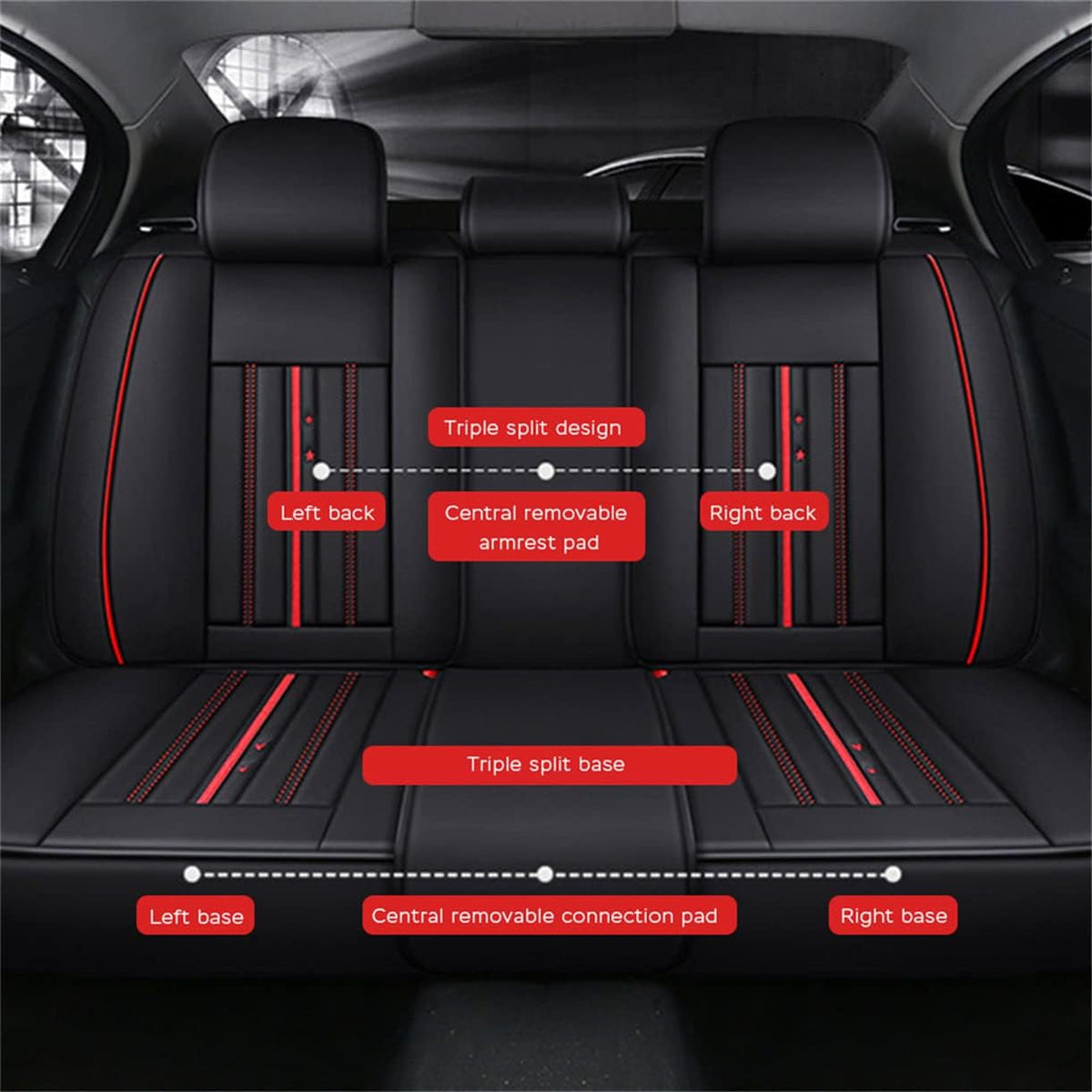 Waterproof PU Leather Car Seat Covers for Front and Rear Seats, Black W183198