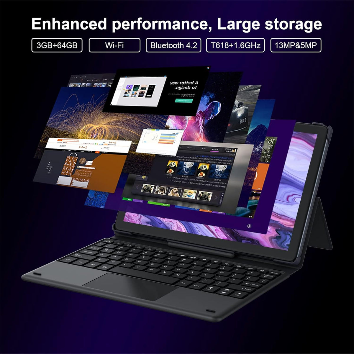 Android 11 Tablet 10.1 inch 2 in 1 Octa-Core 3GB RAM 64GB ROM with Keyboard T92211