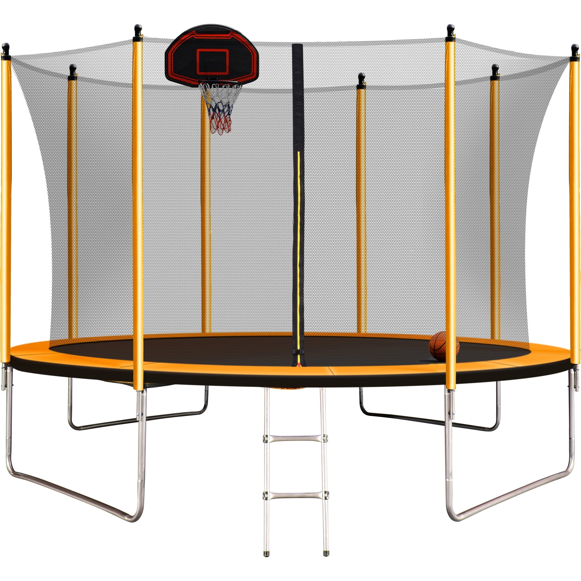 Orange Trampoline with Basketball Hoop and Ladder H145793