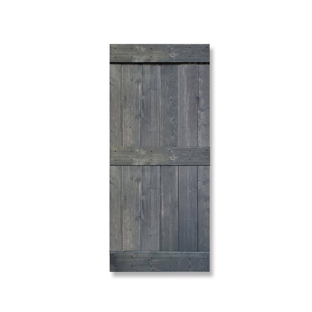 Gray Stained Knotty Pine Wood Interior Sliding Barn Door Slab R837
