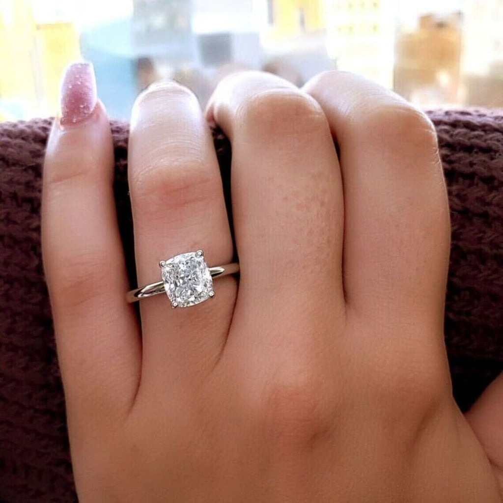 Cushion Moissanite Engagement Ring 18k White Gold Plated M9068