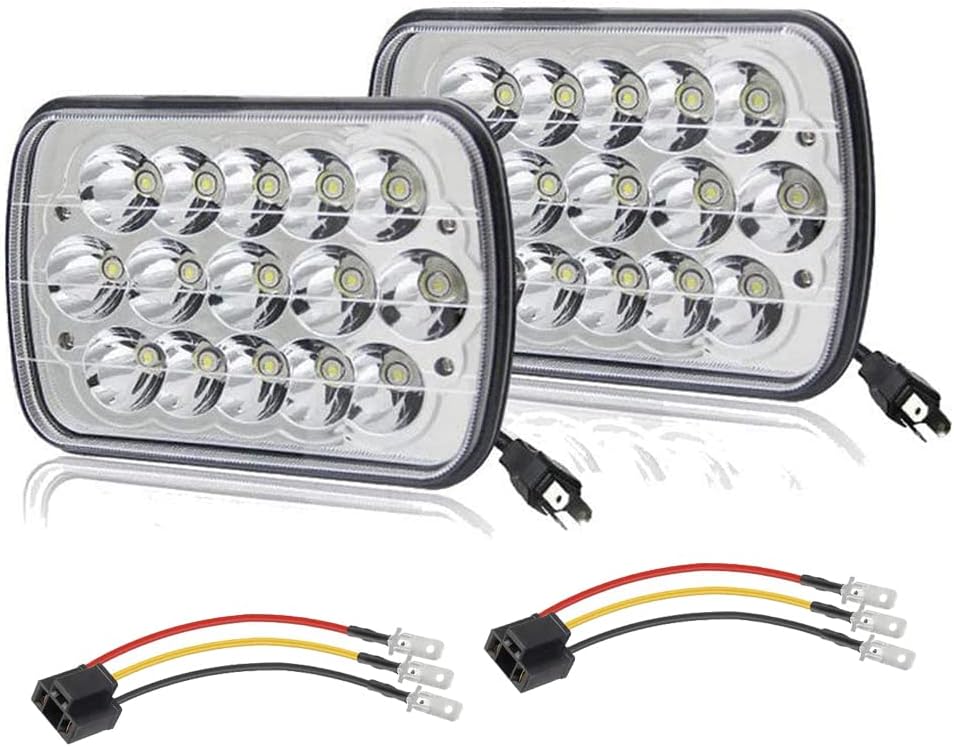 Black Pair 7x6 5x7 LED Headlights Sealed Beam Replacement Pack of 2 B51210