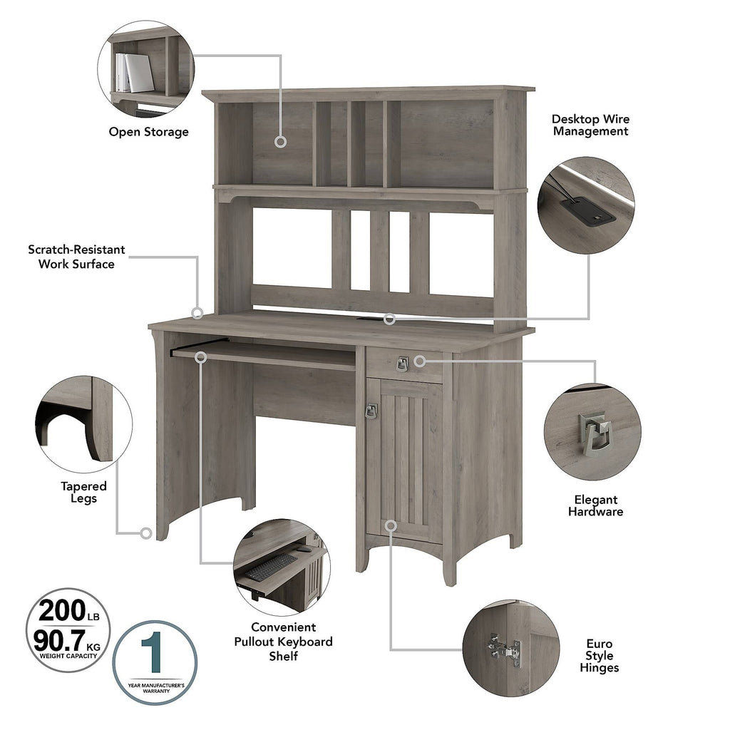 Grey Desk with Hutch, Lateral File Cabinet, and 5-Shelf Bookcase J8463