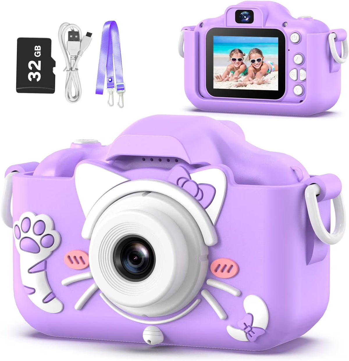 Kids Camera with Cartoon Soft Silicone Cover, 32G SD Card Included H87871