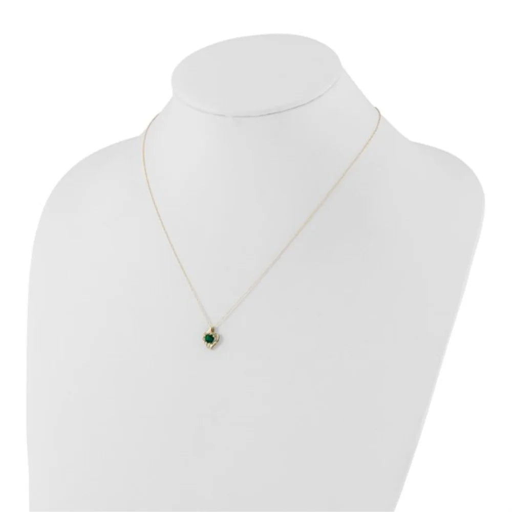 10K Yellow Gold Created Emerald and Diamond Heart Necklace 18" A90453