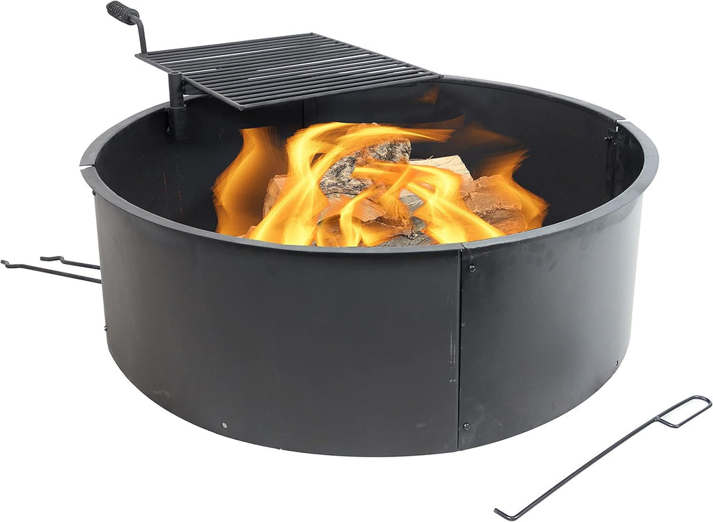 36 Inch Heavy Duty Steel Wood Burning Fire Pit with Cooking Grate and Fire Poker S8911