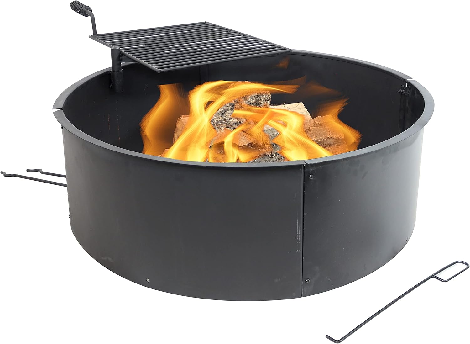 36 Inch Heavy Duty Steel Wood Burning Fire Pit with Cooking Grate and Fire Poker S8911