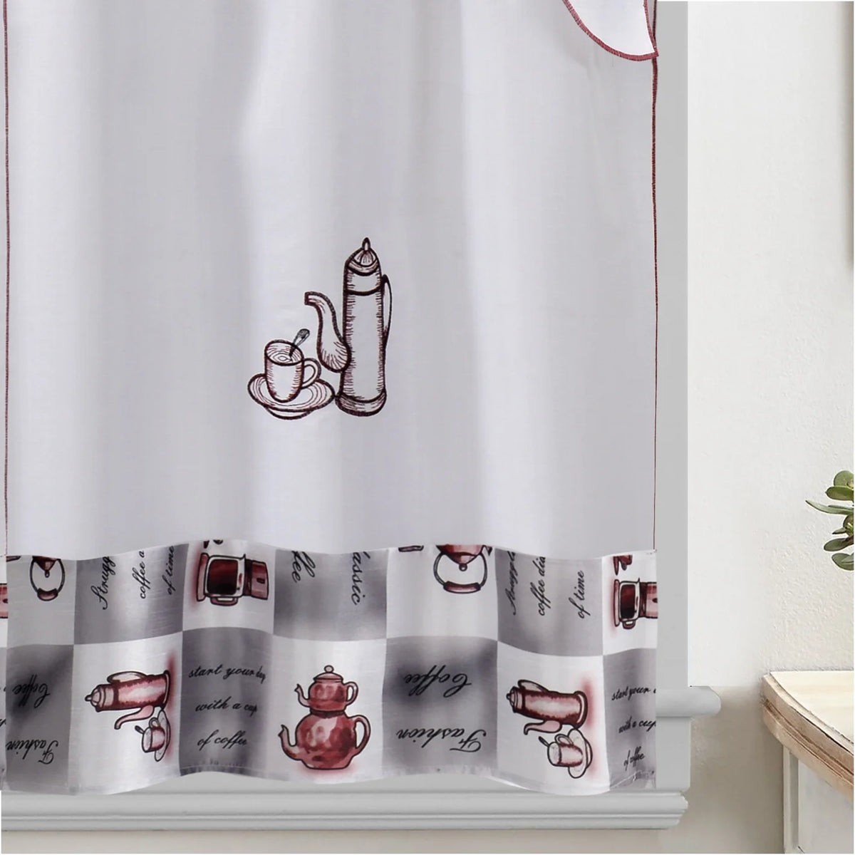 Coffee Embroidered 3-Piece Kitchen Curtain Tiers & Swag Set, 58x36 & 28x36 inches R241881